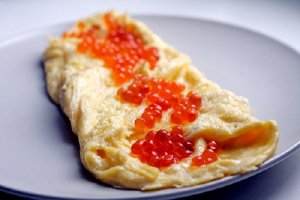 Tender omelet with red caviar