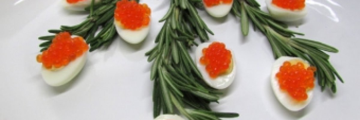 Quail eggs with red caviar