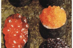 Sushi from various types of caviar