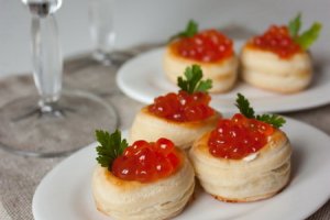 Puff pastry with red caviar